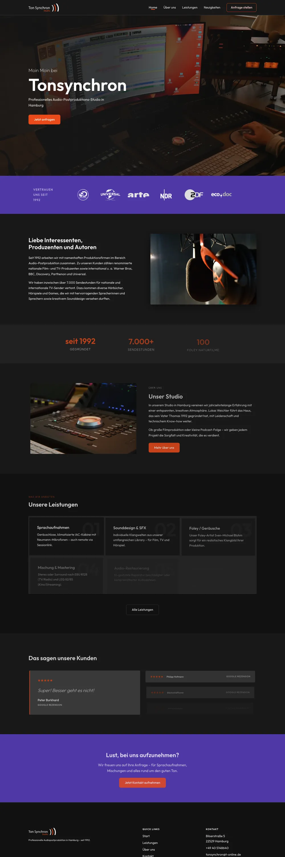 Tonsynchron – Webdesign von Create2Flow Hamburg